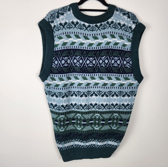 Estate Vintage 90s Sweater Vest Button Front Cardigan Geometric Print Size M - Picture 4 of 11